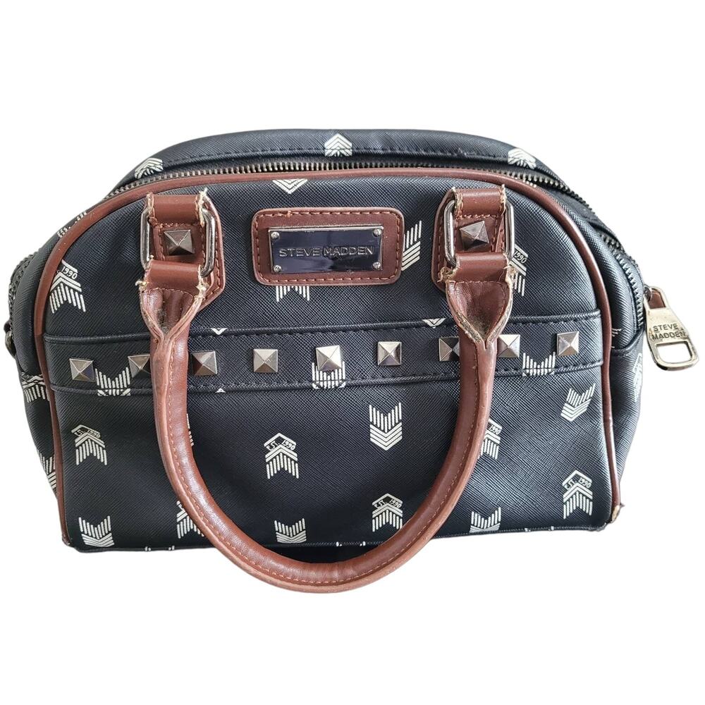 Steve Madden Chevron Print Metal Studded Purse Black Brown